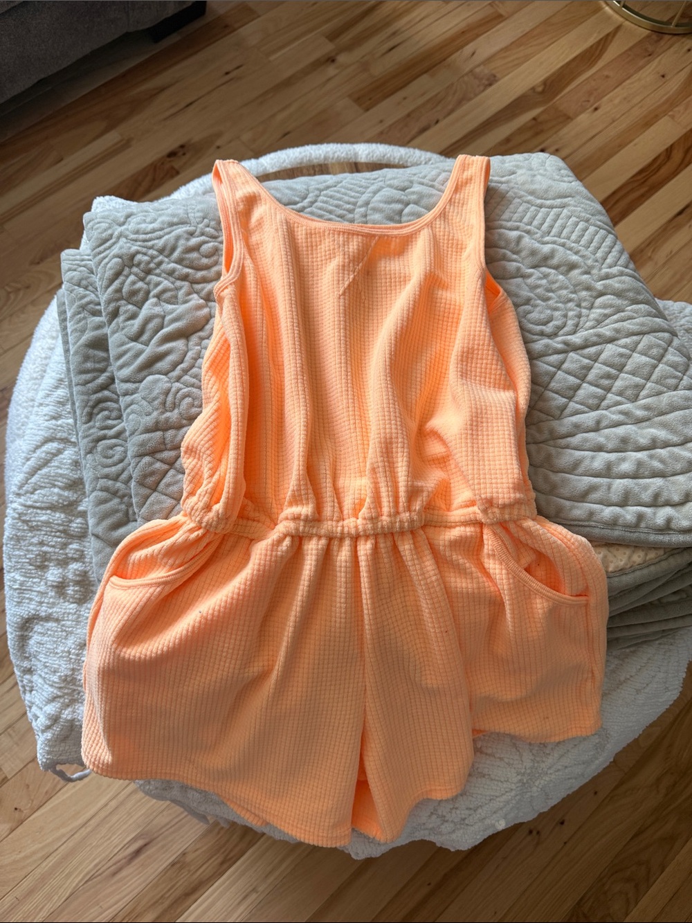 Zella Peach Waffle Romper - Girls' Sleeveless Playsuit